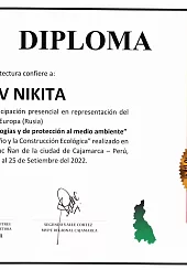 Диплом за участие в выставке "La Feria del Diseño y Construcción Ecológica" в городе Кахамарка, Перу с 21 по 25 сентября 2022 года_nikita